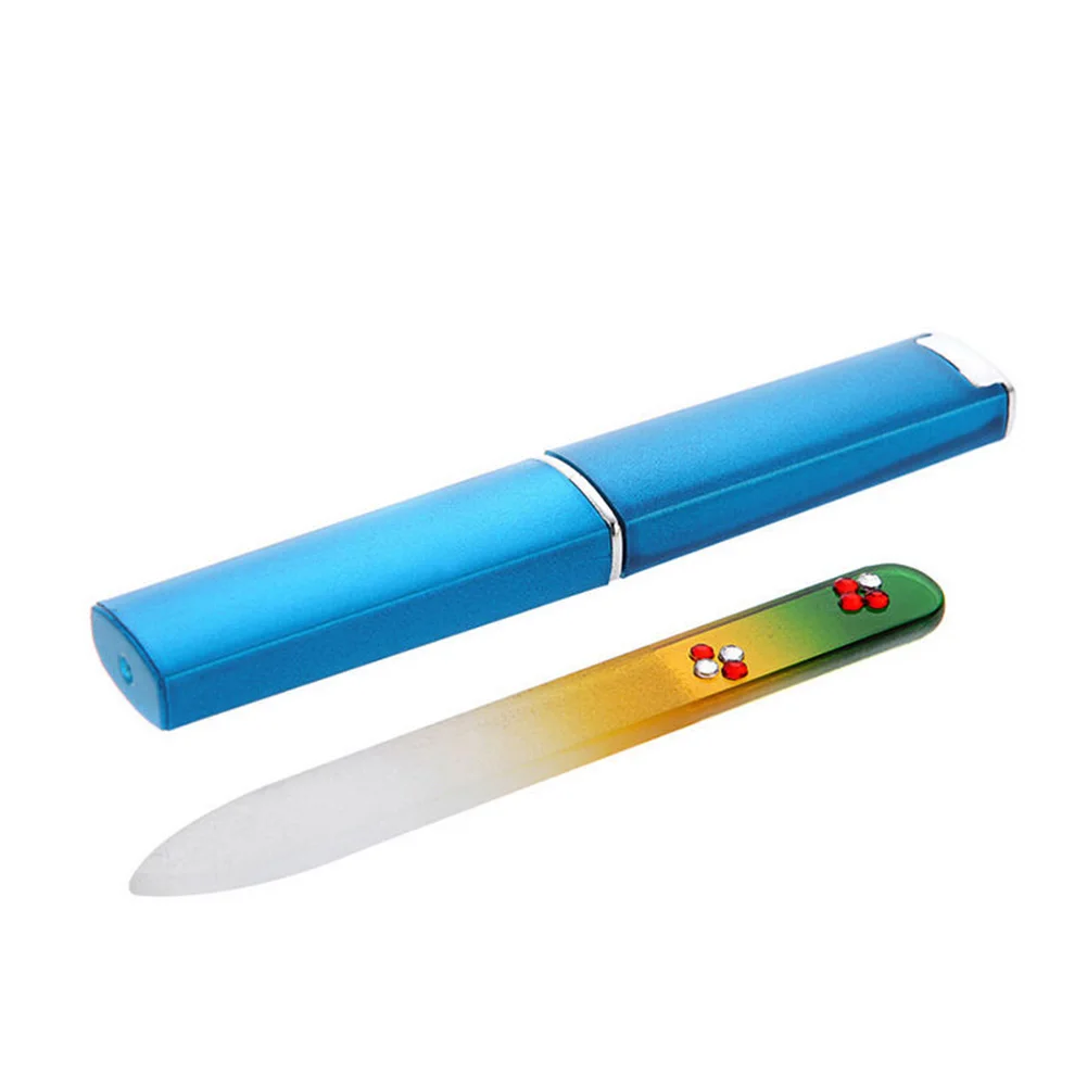 

Durable Barrelled Glass Nail File With Plastic Case Set Nail Art Manicure Device Pro Polishing Tool random color