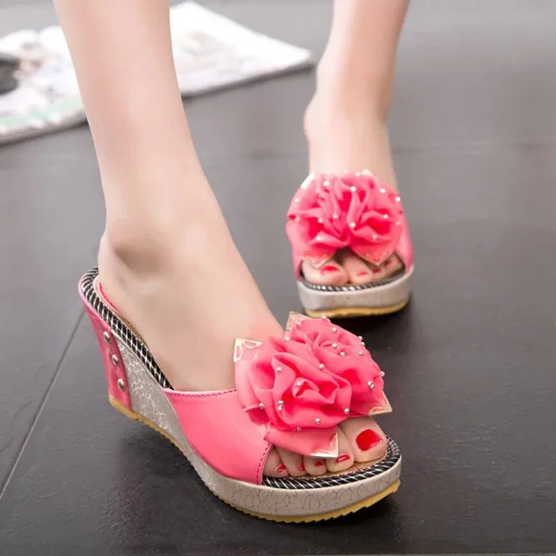 2017 Summer Women Mules Clogs Comfortable Flower fish Mouth Wedge Sandals Female Casual Original Beach Sandals