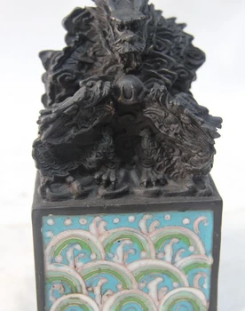 

7" Chinese Cloisonne Enamel Pure Bronze Dynasty Emperor Dragon Seal Stamp Signet