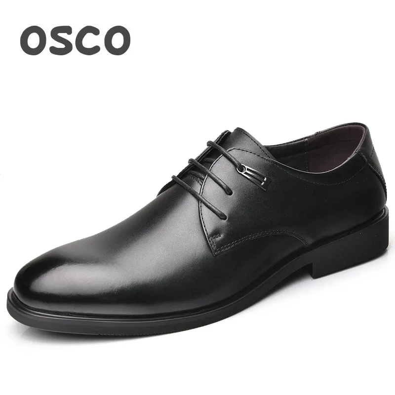 OSCO shoes men spring autumn business casual dress oxfords male trend genuine leather pointed Toe breathable Derby shoes 