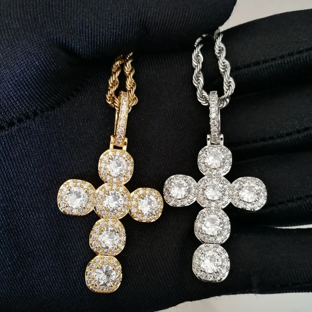 

Micro Paved AAA Cubic Zirconia Bling Iced Out Cross Pendants Necklace for Men Hip Hop Rapper Jewelry Gold Silver