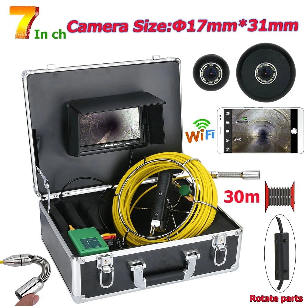 

7inch WiFi Wireles DVR 17mm Drain Pipe Sewer Inspection camera System 20M 30M 40M Waterproof Camera 1000 TVL with 8pcs LED