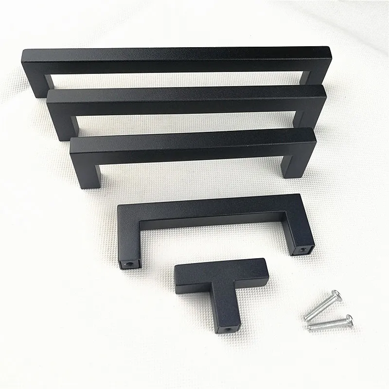 Furniture Handles Kitchen Door Handles Matt Black Square Stainless Steel Cabinet Handle