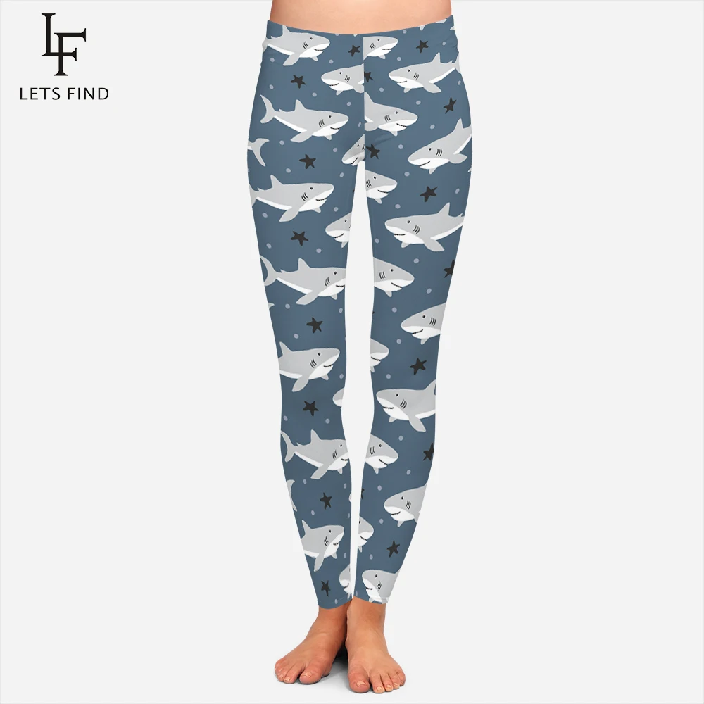Новые милые эластичные леггинсы с принтом акулы для фитнеса мягкие больших