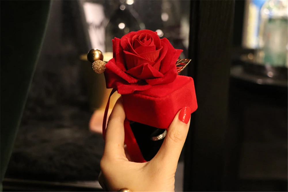 Свадебная коробка для колец на заказ, ручная работа, коробка для украшений из роз, винтажная красная коробка для украшений, коробка для колец