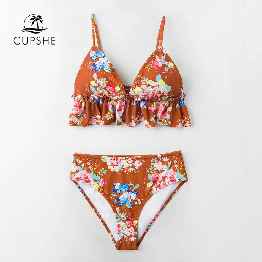 CUPSHE карамельные цветочные цветы плиссированные бикини наборы женские