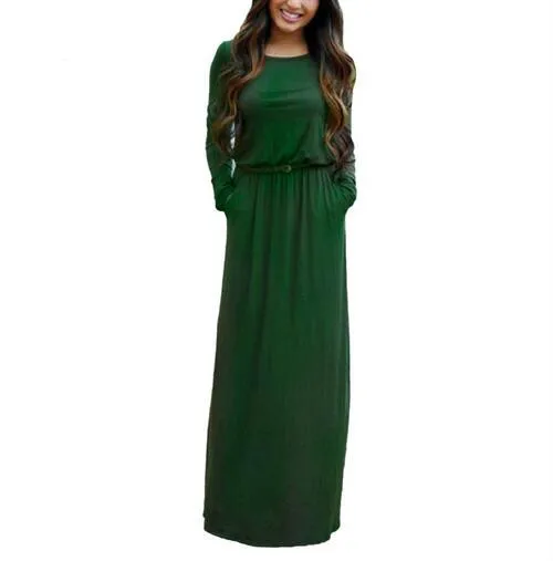 Vestidos das mulheres do vintage vestidos longo jurken feminino maxi vestido de manga cheia vestido casual outono a linha sólida ropa mujer vestido longo