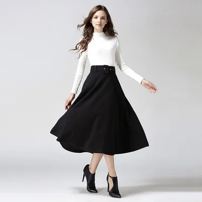 Новая женская элегантная плиссированная юбка с высокой талией, большой размер, однотонная длинная юбка макси, Женская юбка с поясом MZ1214 - Цвет: Черный