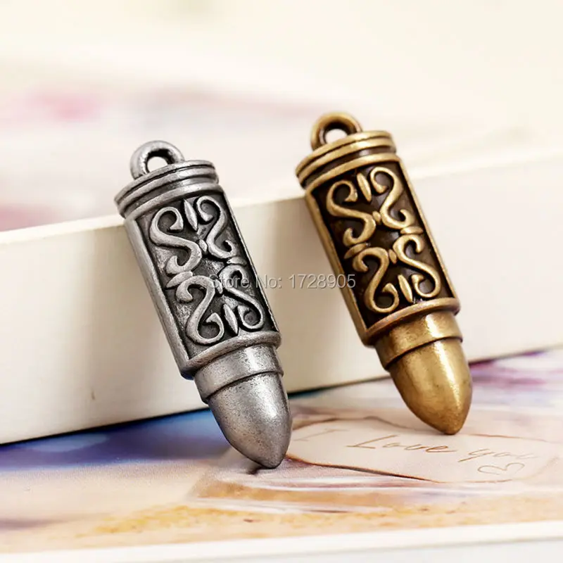 Pendants Charms Carved 3d Bullet Pendant Large 5 Pcs 35*11 Mm Antique
