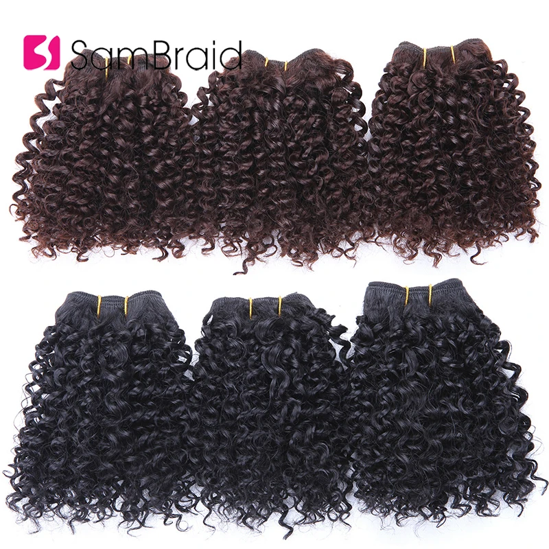 

SAMBRAID 3 Bundles Short Afro Kinky Curly Hair Bundles Hair Wefts Blended Bohemian Style 8 Inches Ombre Synthetic Hair Weaves