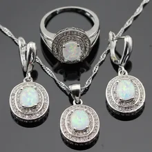 Australia Ópalo Blanco Color Plata Sistemas de La Joyería Para Las Mujeres Creado Topacio Gota Colgante de Collar de Anillos de Regalo de Navidad