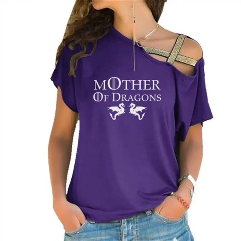 

Arrival Cross Bandage T-Shirt For Women Mother Of Dragons Animal Print Plus Size T-Shirt Women Female Funny Off Shoulder Tops