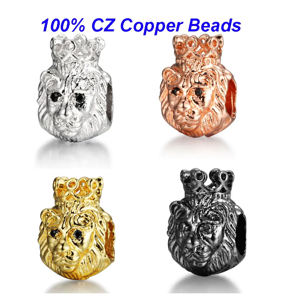 2 шт./лот Король Лев Корона CZ бусины Micro Pave Цирконий DIY иных металлических медный