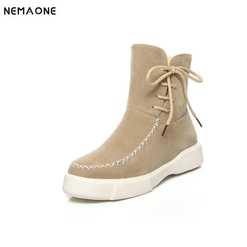 

NEMAONE Women Winter flat flush snow boots shoes woman High Quality Warmful Women ankle Boots Plus Big Size 43