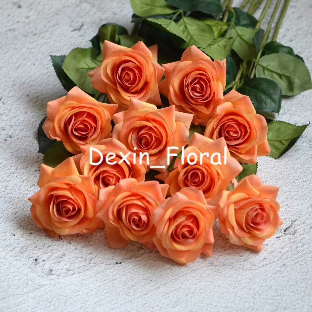 Orange rose Real Touch Silk Roses DIY Silk Bridal Bouquets Wedding