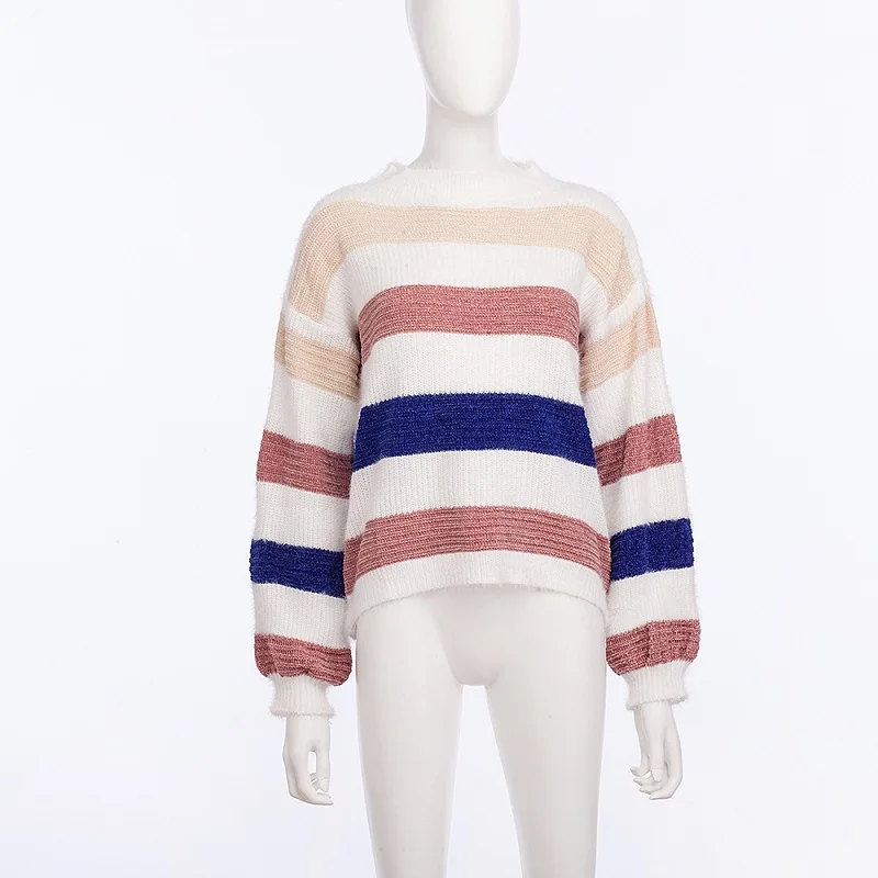 Color matching Stripe Sweaters Women Autumn Winter Pullovers Jumpers Female Knitted Loose Warm soft Sweaters Mujer Pullover