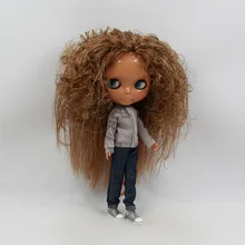 Темно-коричневый x волос Обнаженная кукла blyth, черная кожа Заводская кукла, подходит для DIY Изменить BJD игрушка для девочек