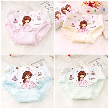 

New 3 Pcs/set Cartoon Printed Girl Panties Kids Cute Underwear Children's Cotton Underwear For 2-9 Years Old Random Delivery