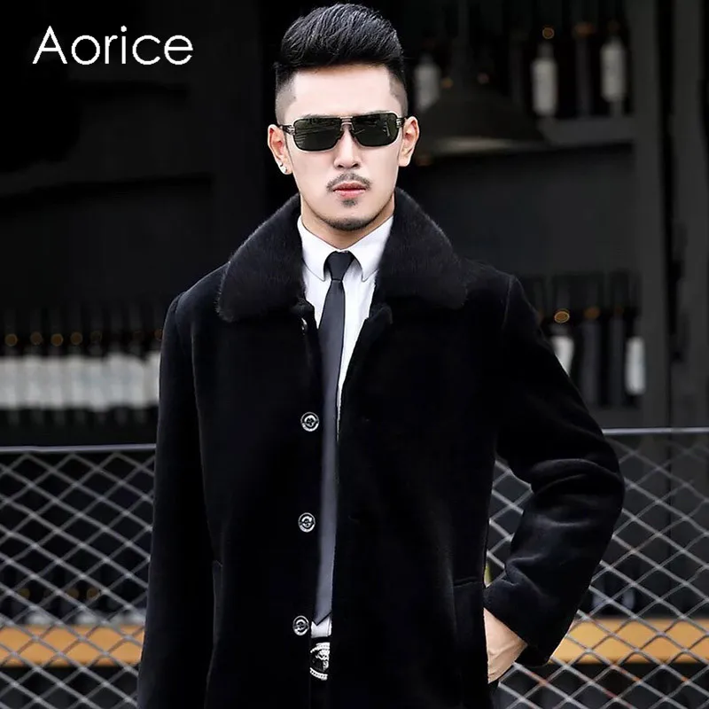 Aorice MT825 мужские пальто длинные из натуральной шерсти куртки с отложным воротником из меха норки осень зима теплая Повседневная Верхняя одежда ветровка