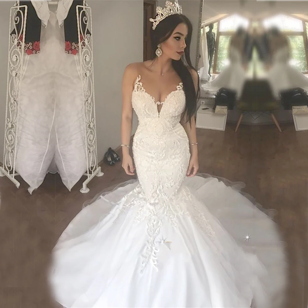 Пикантные Иллюзия сзади Boho свадебный наряд 2019 Vestidos De Noiva Русалка длинное свадебное платье плюс размеры Свадебные платья Robe De Mariee