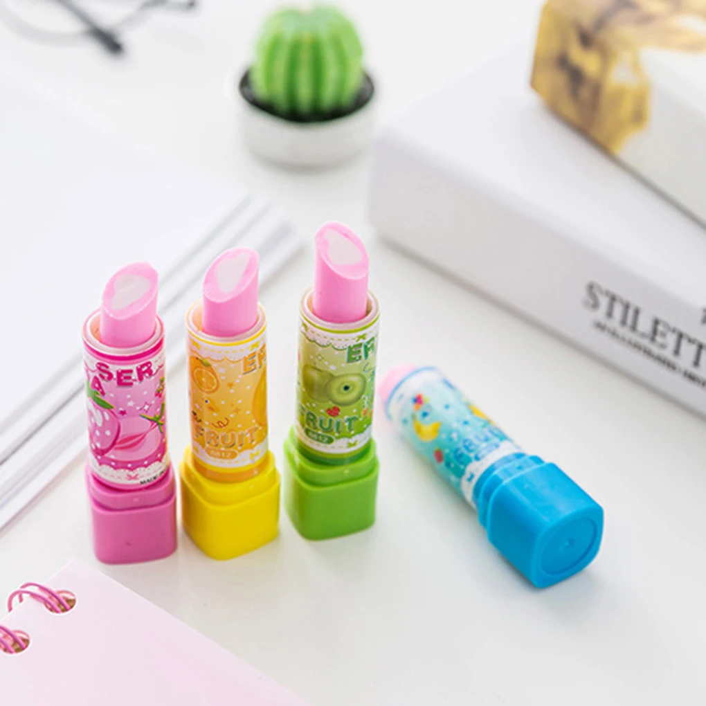 

Random Color Stylish Simulation Lipstick Shape Novelty Lovely Fruit Pattern Student Pencil Eraser