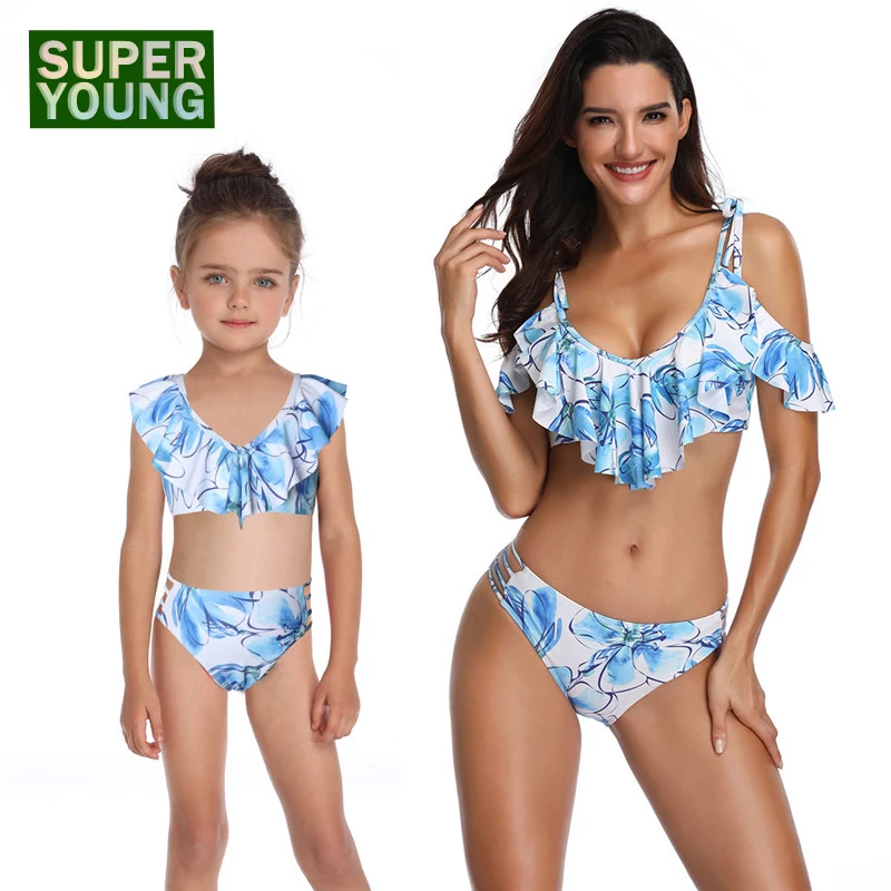 

2019 Women Sexy High Waist Bikinis Family Baby Girl Swimming Bathing Suit Kids Swimsuit Children Beach Wear Biquini Set Swimwear