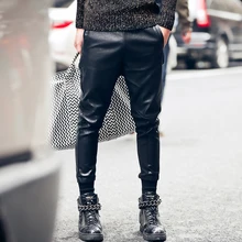 Мужские повседневные кожаные штаны модные винты из искусственной двух частей обтягивающие брюки мужские конические черные трусы брюки певицы костюмы