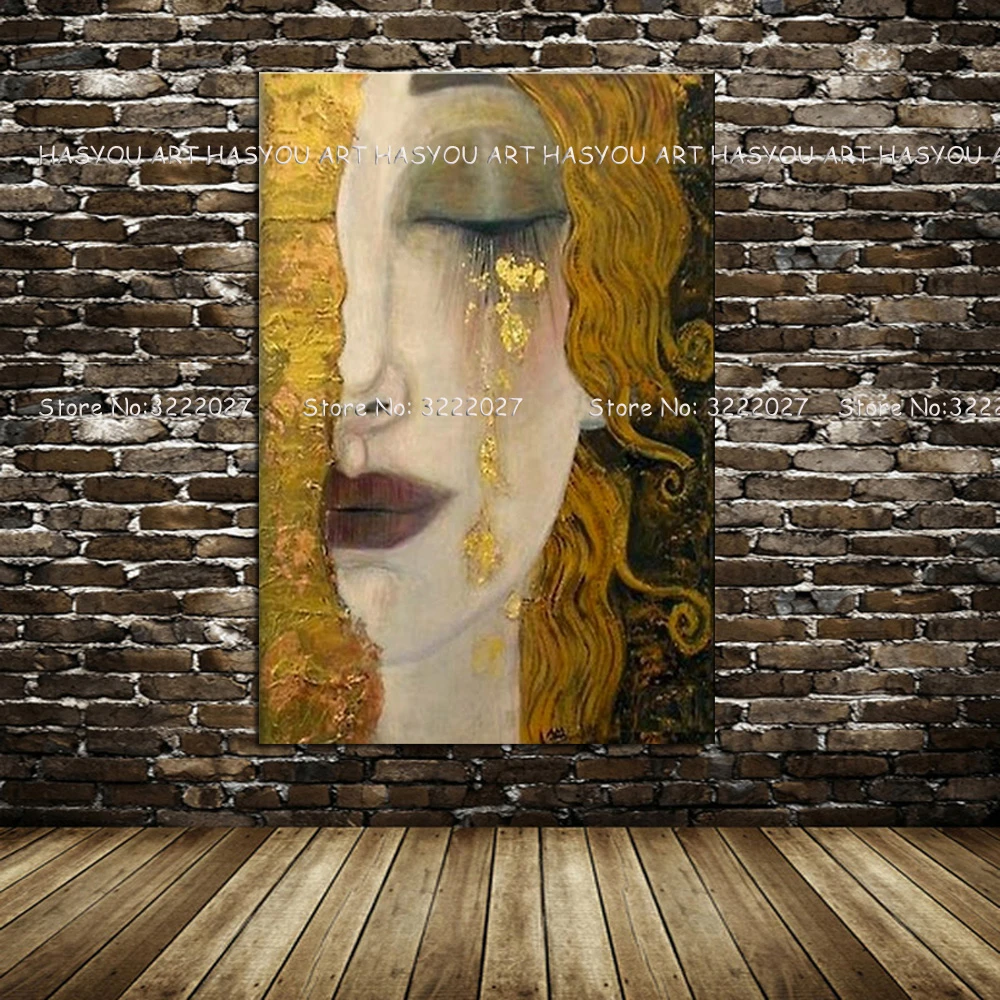 キャンバス絵画黄金涙グスタフ クリムトの絵画現代油絵quardro壁の写真リビングルームのホームインテリア Painting Calligraphy Aliexpress