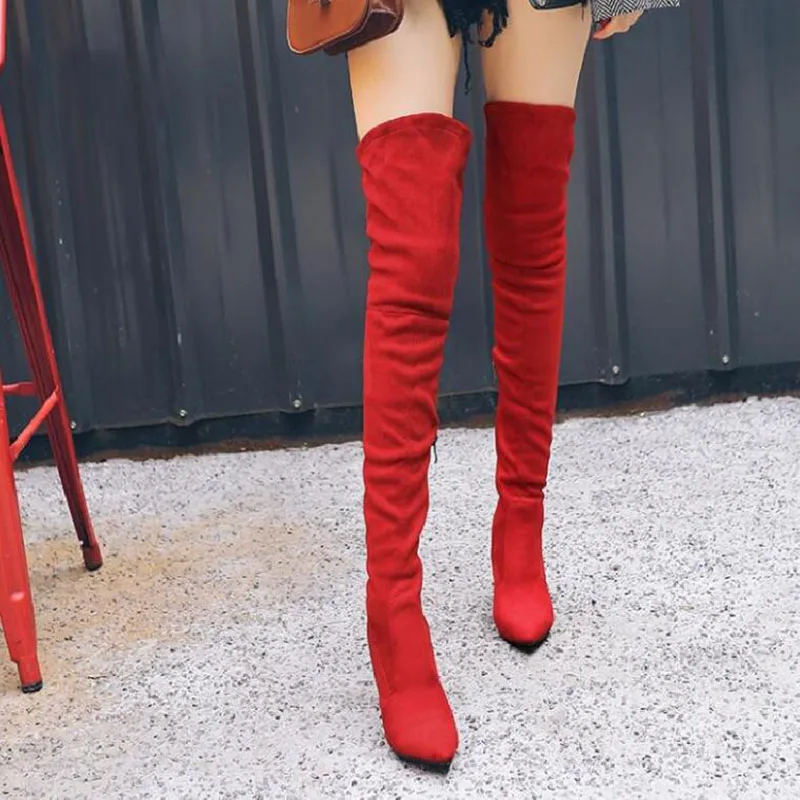 Демисезонный женские ботинки модные высокие сапоги на высоком каблуке стильные сапоги выше колена стрейч Сельма загрузки для Для женщин