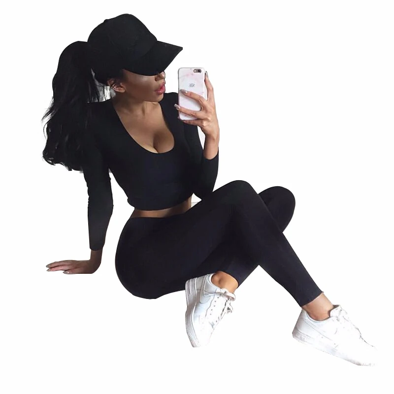 

SALSPOR Women Sportwear Two Piece Set Casual Long Sleeve High Waist Push Up Breathable Slim Yoga Pants Female Yoga Suit