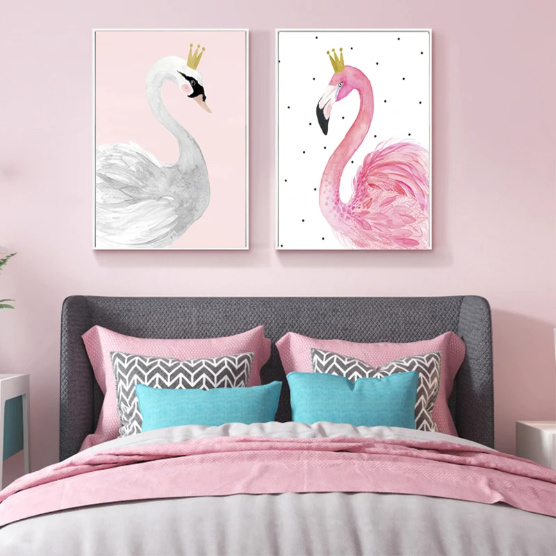 

Tropica Canvas Painting Pink Flamingo Bird Wall Art Watercolor Swan Posters and Prints Nursery Pictures for Living Room Decor