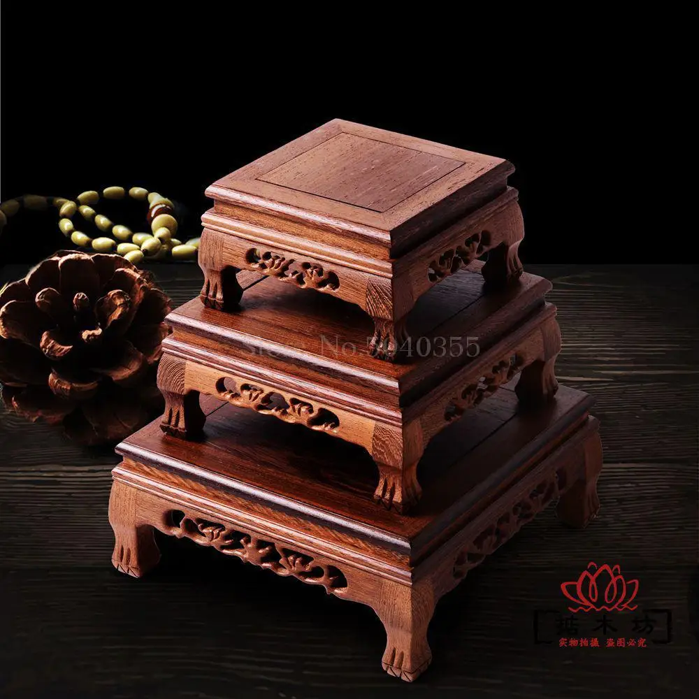 

Mahogany carving crafts Buddha statue base chicken wings wooden rectangular vase odd stone base solid wood support