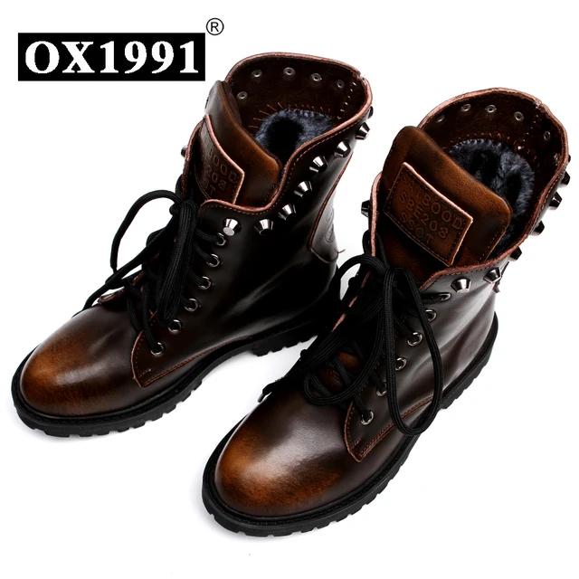 Fashion Spring Genuine Leather Skull Ankle Women Boots
