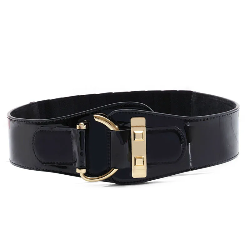 New Fashion Cowskin leather Wide belts for Women Hasp Elastic Patent