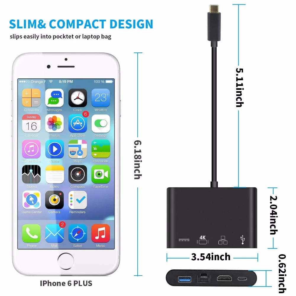 4 в 1 Тип c к HDMI 4K порт USB 3 0 концентратор Thunderbolt док станция с Lan RJ45 сеть и C PD зарядный