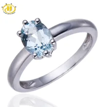 Hutang 1.08ct Anillo Solitario Gemstone Esterlina del Sólido 925 de Plata Fina de Color Aguamarina Natural de Compromiso Joyería de La Boda