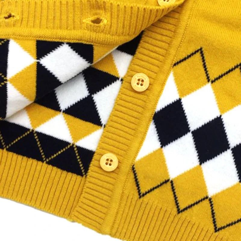 Casual Plaid Baby Boys Sweater Knitted Infant Baby Cardigan Sweater V-Neck Long Sleeve Sweater For Boys Autumn Baby Boy Clothing (4)