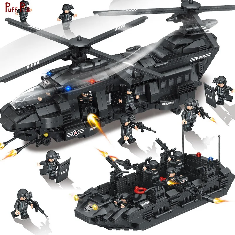 1351 Police SWAT Team Transport Helicopter Building Blocks Military Figures Compatible Legoed Army City Bricks Toys For Children 1351 Police SWAT Team Transport Helicopter Building Blocks Military Figures Compatible Legoed Army City Bricks Toys For Children