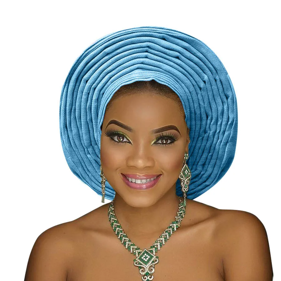New aso oke headtie nigerian gele already made auto hele turban cap african aso ebi gele headtie big brim (6)