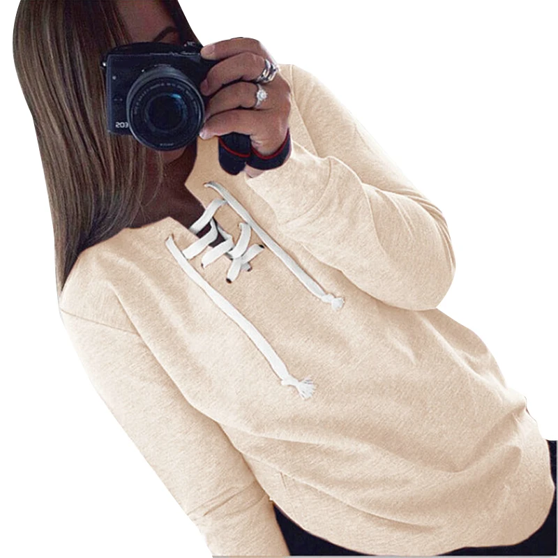 LASPERAL Casual Hoodies Women Fashion Lace Up Hoodies Sweatshirt Female Solid Pullover Hoodies Tracksuit Top Christmas Jumper