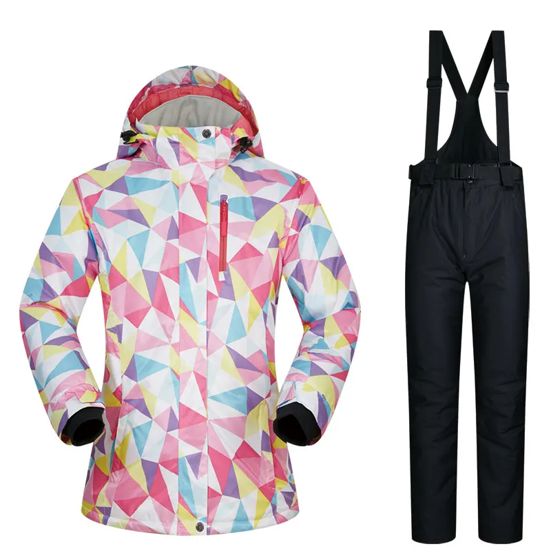 Лыжные костюмы женские зимние бренды комплекты ветрозащитные водонепроницаемые дышащие уличные женские лыжные куртки и брюки и костюмы для сноубординга - Цвет: FSJ BLACK