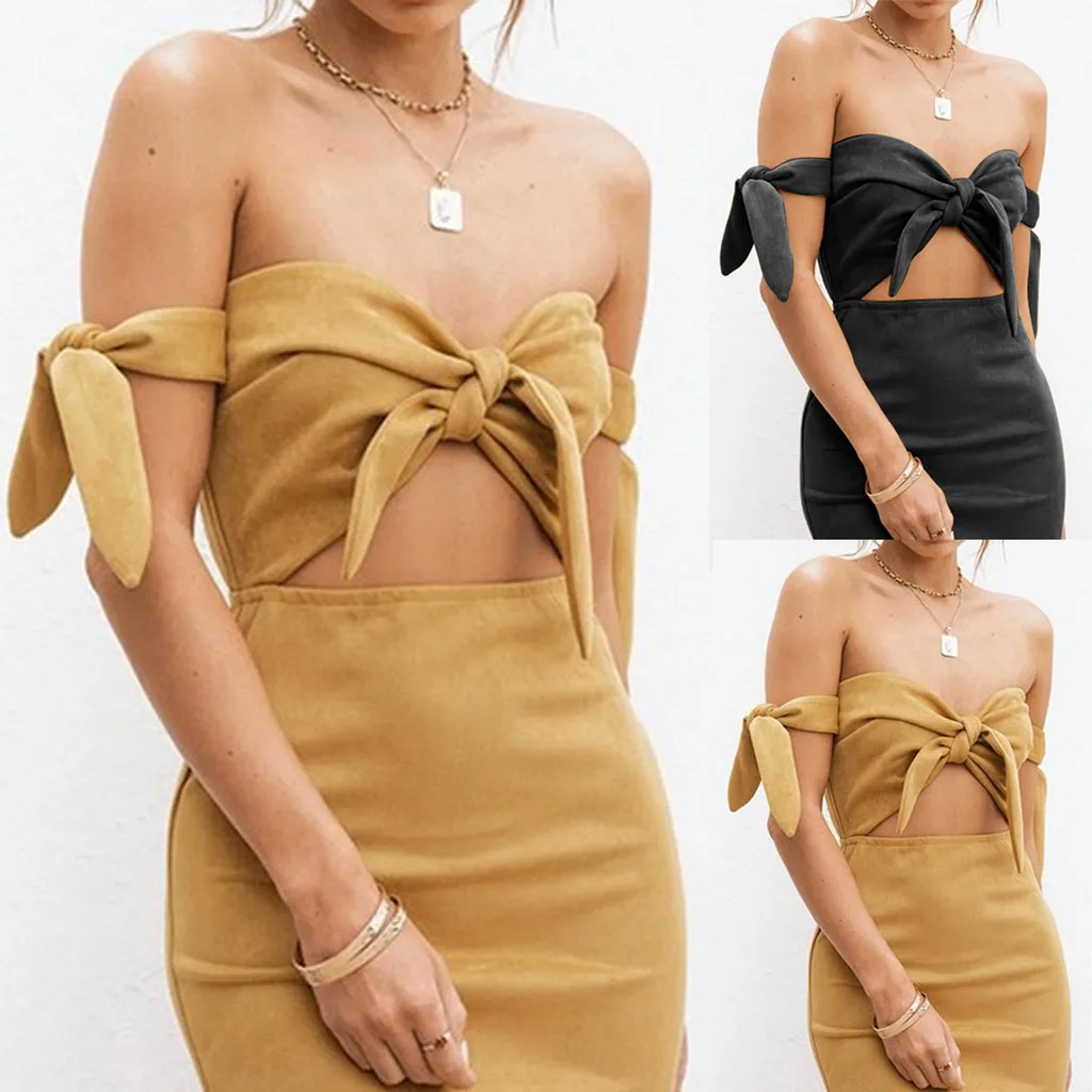 

Fashion Womens Sexy Pure Color Bow Bandage Buttock Short Mini Dress vestidos de fiesta de noche robe femme #40