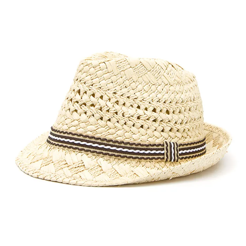Мода ручная работа Детская летняя соломенная шляпа от солнца для мальчиков Boho пляжная шляпа от солнца Трилби девочка Панама шляпа Гангстерская шляпа 25 - Цвет: Light Tan