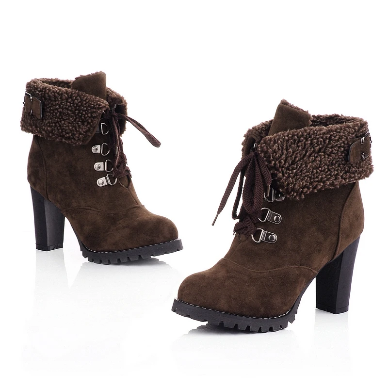 

Hot! 2007 Women Martin boots 3 Color Plus Size 35-43 Winter High-heeled 9cm Scrub Short Snow Boots Velvet Casual Warm Shoes