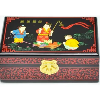 

NEW Chinese handmade classic wooden lacquer & child play 2 layers Jewelry box 001