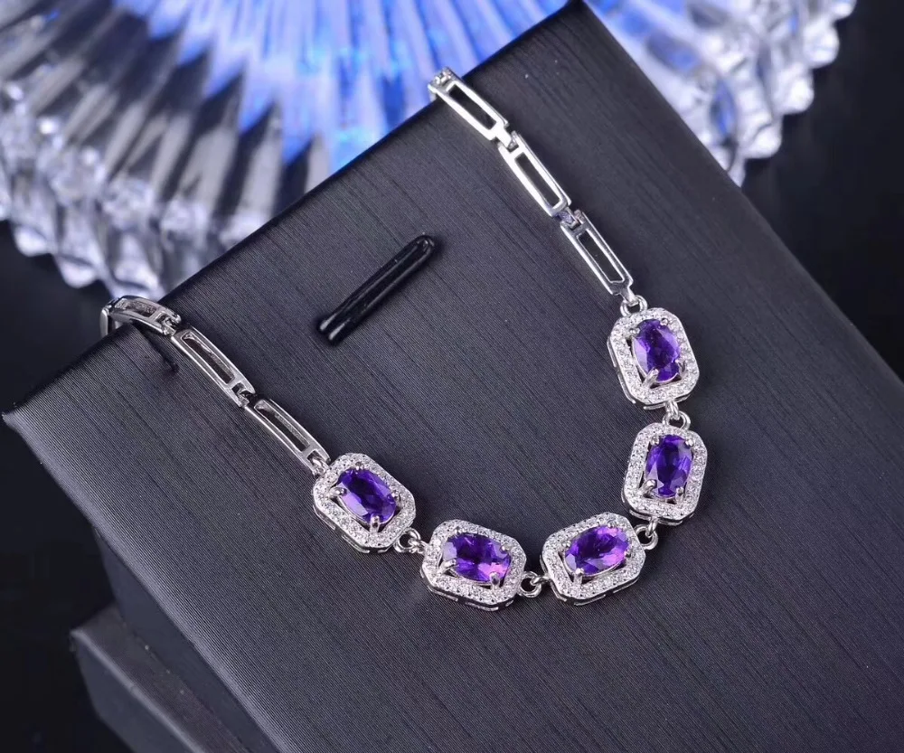 Bracelet améthyste naturelle Bracelet en cristal violet naturel 925 bracelet en argent élégant simp