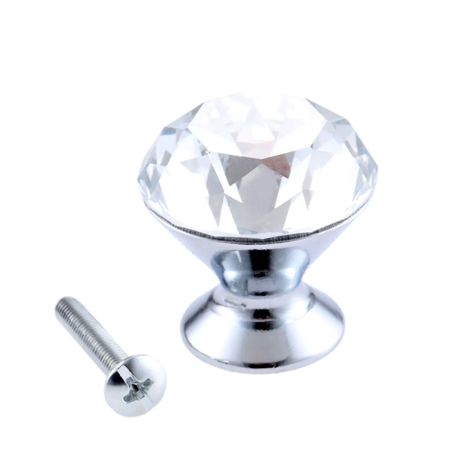 DRELD 1Pc 30mm Diamond Crystal Glass Knob Furniture Handle Drawer