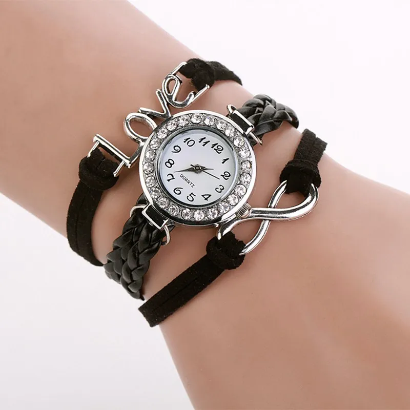 Модный бренд Роскошный кожаный браслет часы женские кварцевые часы повседневные часы женские наручные часы Relogio Feminino reloj mujer - Цвет: Черный