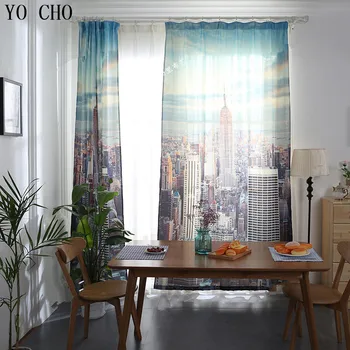 

YO CHO ready made curtains Empire State Building 3d cortinas home deco rideaux occultant tende per il salone blackout curtains