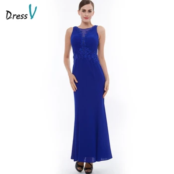 

Dressv dark royal blue sheath long evening dress scoop neck zipper up column appliques evening dress elegant formal party dress